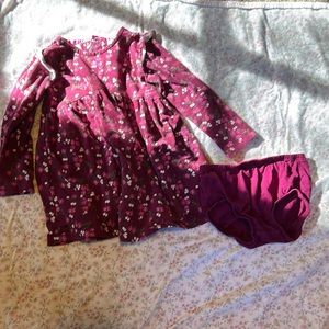Burgundy with roses and pinks toddler dress.